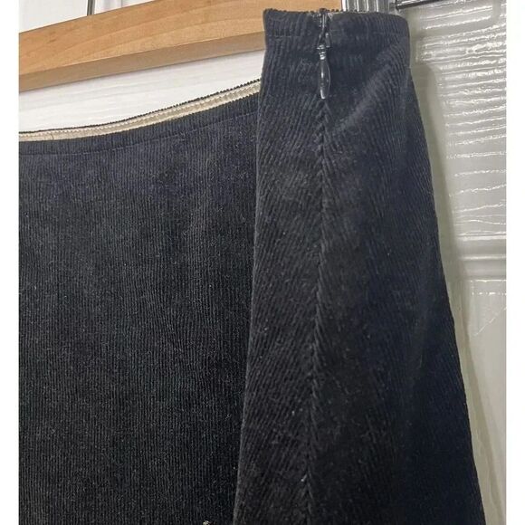 Willi Smith Black Cords Corduroy Gold Floral Embroidered Swing Full Skirt 10 - Picture 7 of 8